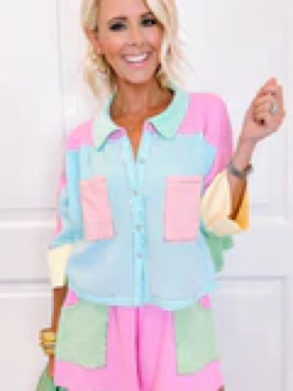 NWT Queen of Sparkles Pastel Colorblock Top and Shorts Set - Pink, Mint, Yellow